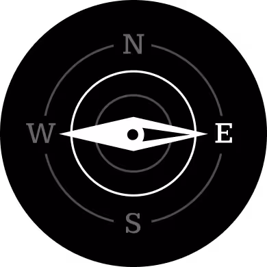 Minimal compass icon pointing East, symbolizing Palencia’s Painting & Window Cleaning service area across the East End of Long Island