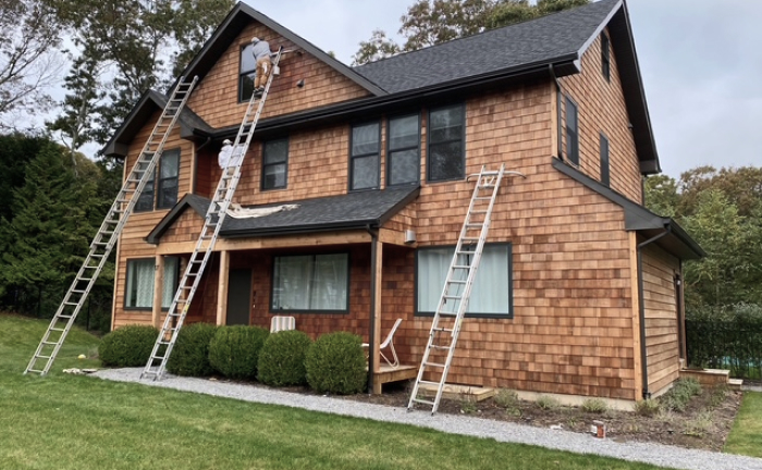 Natural cedar home before restoration 1