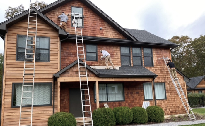 Natural cedar home before restoration 2